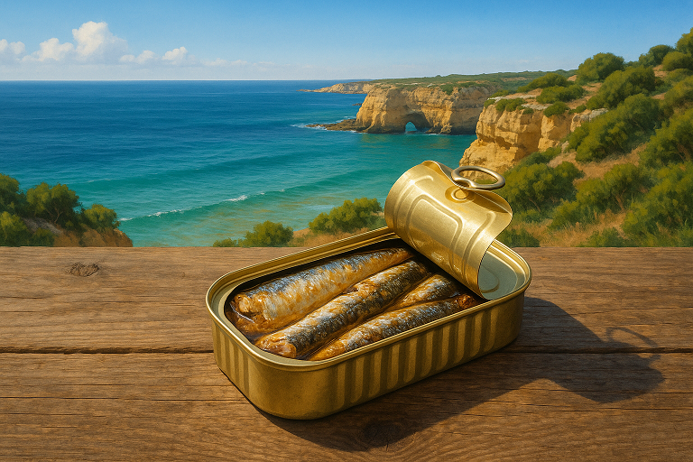 Canned sardines in Algarve region Portugal Ocean View
