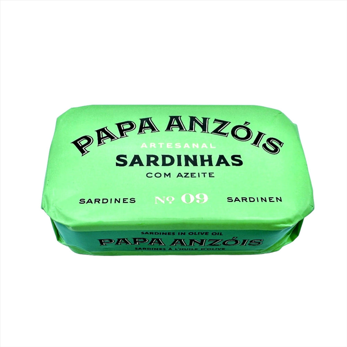 Sardinės alyvuogių aliejuje Papa Anzóis Nr. 09 – žalia popierinė pakuotė